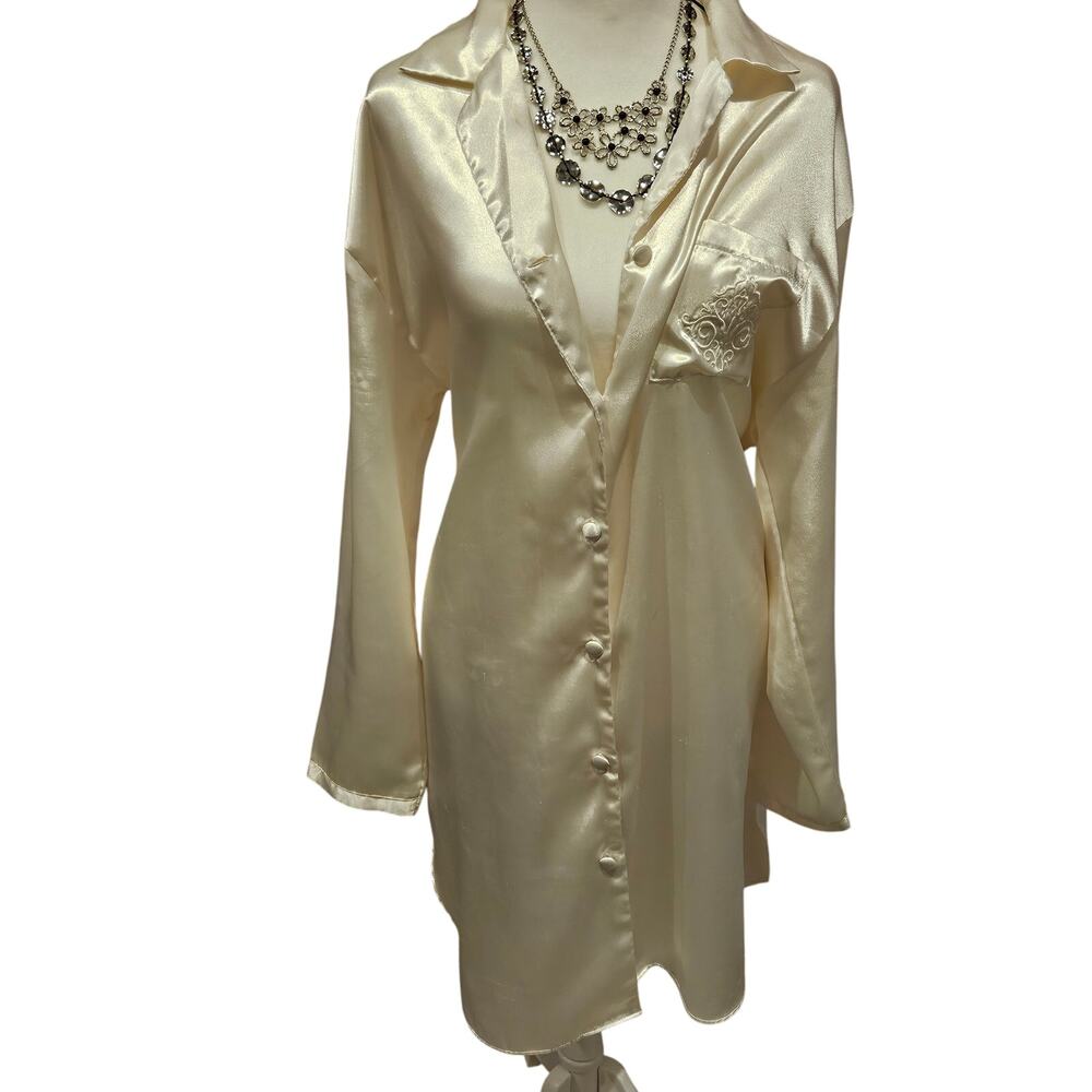 Satin & beaux ivory sleepshirt vintage elegant womens large romantic feminine